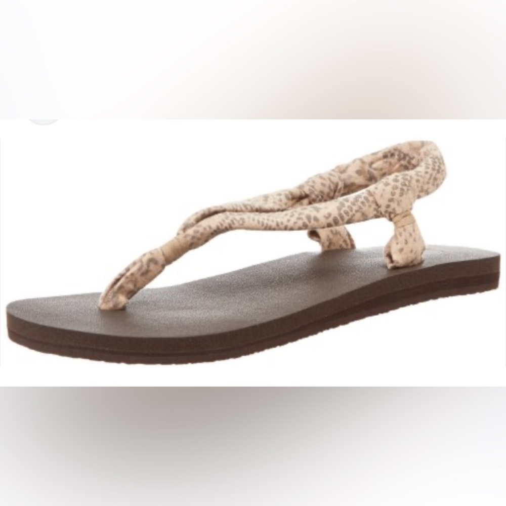 Sanuk sling print sandals tan brown size 7